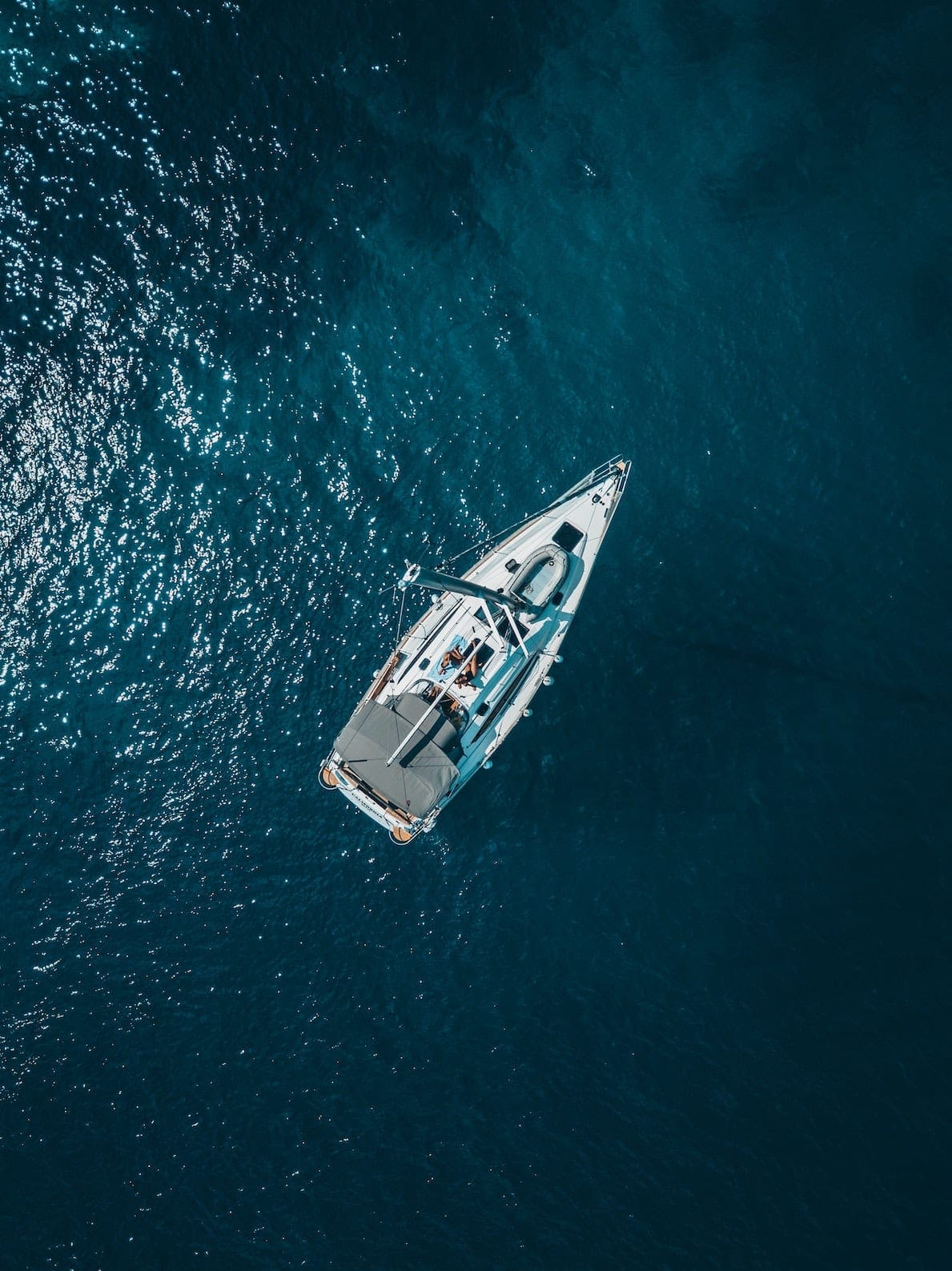 Aerial view of a sailing yacht in Croatian waters