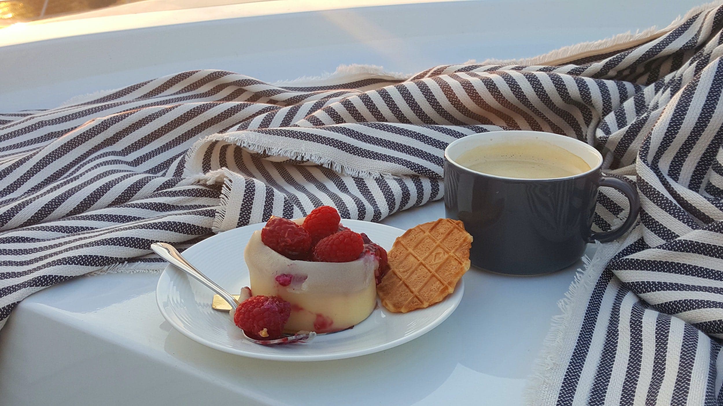 Coffee and cake enjoyed on a yacht charter — provisioning for the first few days