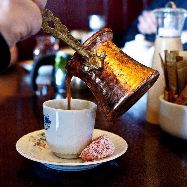 Traditional Turkish coffee served overlooking the coast