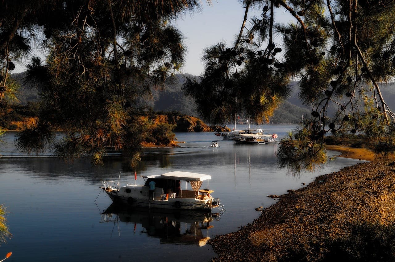 Sailing yachts along the Fethiye coastline